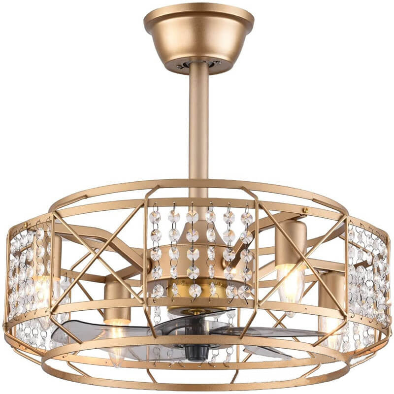 Modern Luxury Gold Drum Crystal 4-Light Downrods Ceiling Fan Light