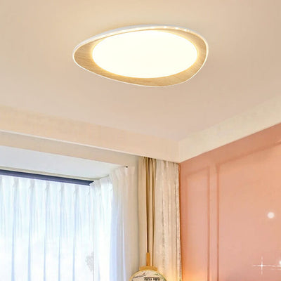 Modern Minimalist Wood Grain Pebble LED Flush Mount Ceiling Light