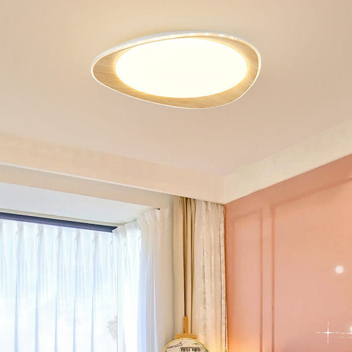 Modern Minimalist Wood Grain Pebble LED Flush Mount Ceiling Light