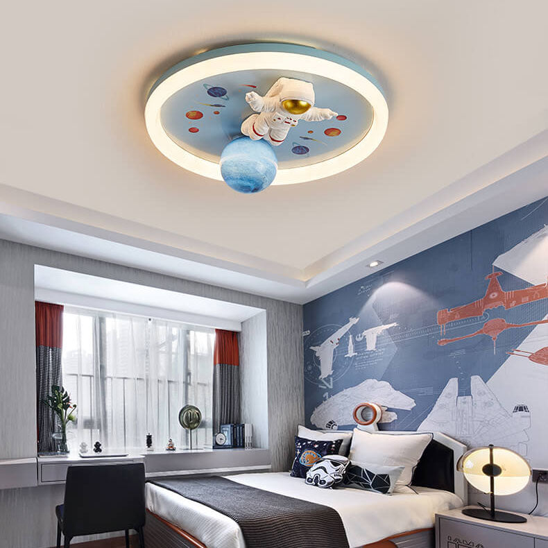 Childlike Cartoon Resin Astronaut Round Acrylic LED Flush Mount Ceiling Light