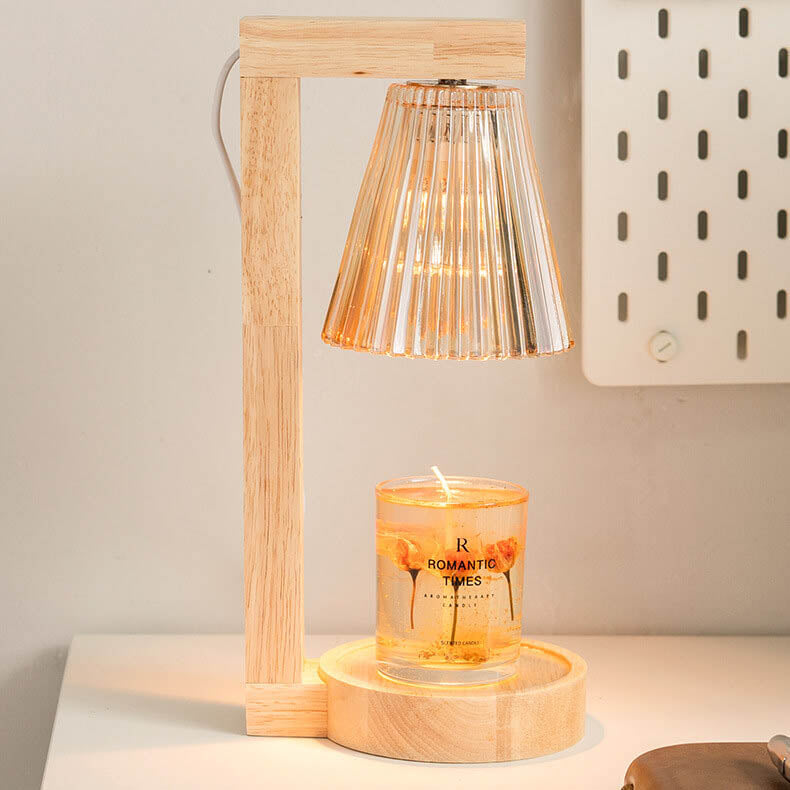Lampe de table à cire fondue à 1 lumière avec abat-jour conique minimaliste moderne et matériel en bois 