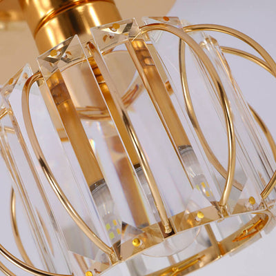 European Light Luxury Golden Black Iron Crystal 1-Light Semi-Flush Mount Ceiling Light