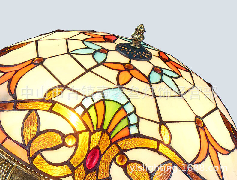 Vintage Stained Glass Tiffany Round LED Flush Mount Light