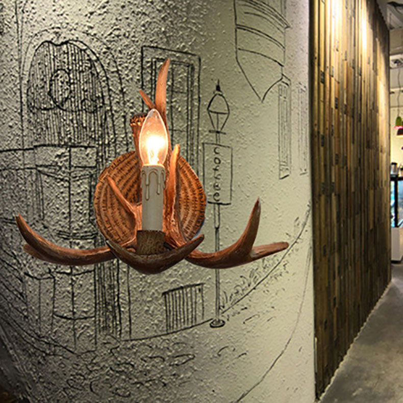Traditional European Antler Resin 1-Light Wall Sconce Lamp For Living Room