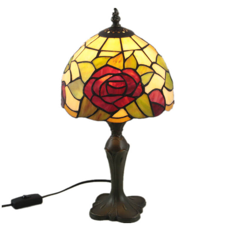 European Vintage Tiffany Rose Glass Alloy 1-Light Table Lamp