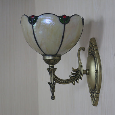 Tiffany Vintage Milk Yellow Glass Gem Bowl 1-Light Wall Sconce Lamp