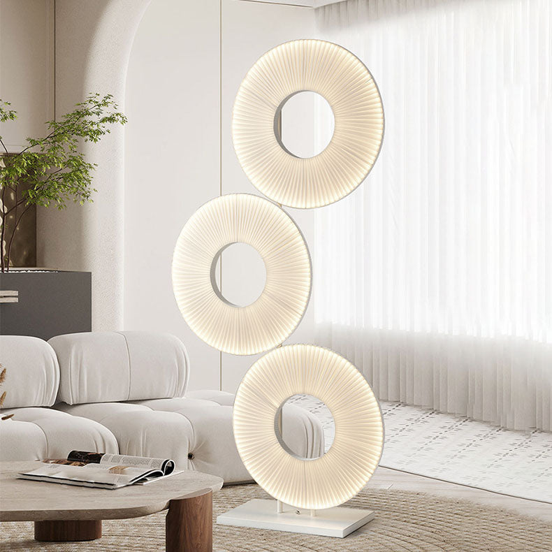 Contemporary Nordic Pleated Fabric Circle Ring Shade Iron Base LED Standing Floor Lamp For Living Room