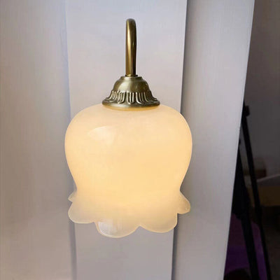 Vintage Cream Petal Resin Copper Iron 1-Light Wall Sconce Lamp