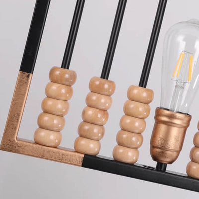 Industrial Vintage Abacus Wood Iron 3-Light Chandelier