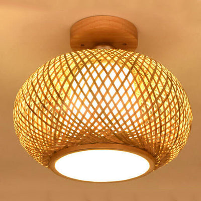 Modern Bamboo Weaving Dome 1-Light Semi-Flush Mount Ceiling Light