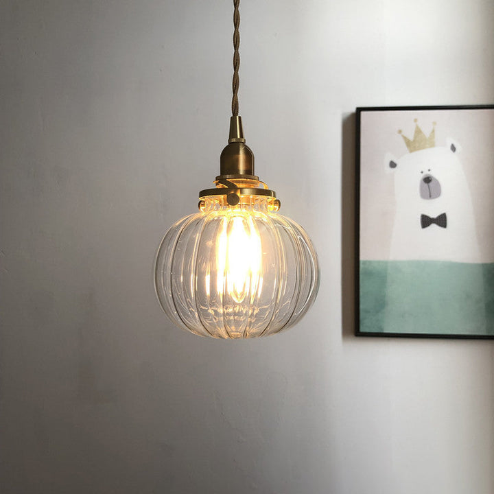 Traditionelle japanische ovale Pendelleuchte aus Messing und Glas mit 1 Licht für Schlafzimmer 