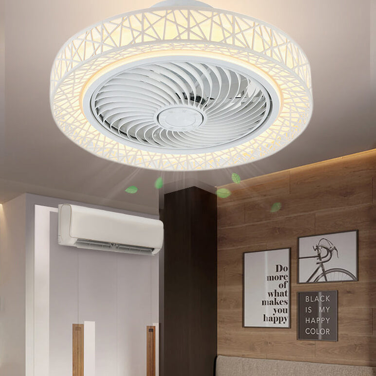 Modern Luxury Round Lace LED Flush Mount Ceiling Fan Light