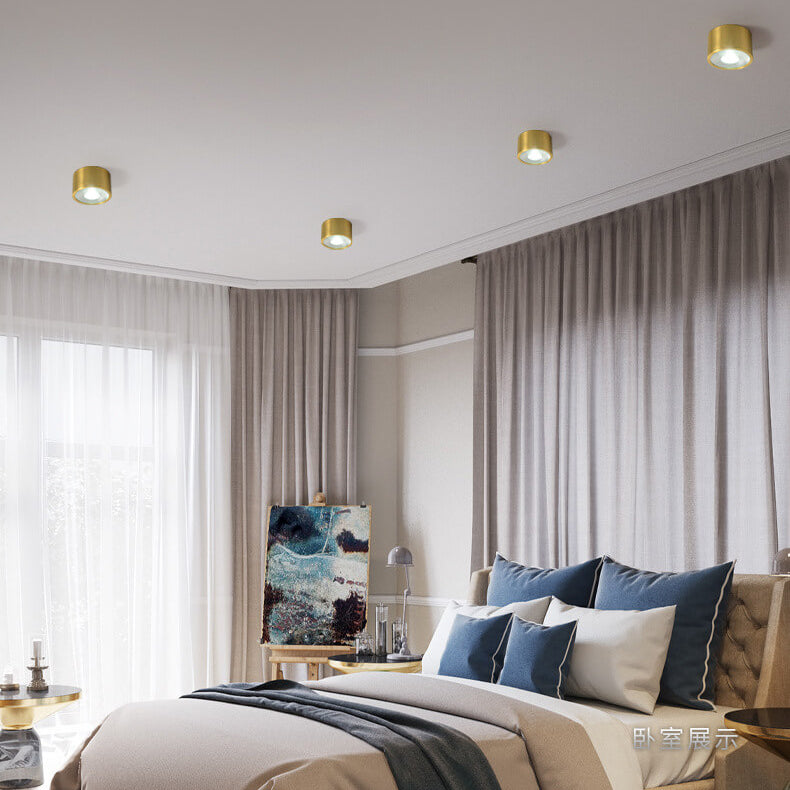 Modern Cylindrical Brass LED Spotlight Flush Mount Ceiling Light