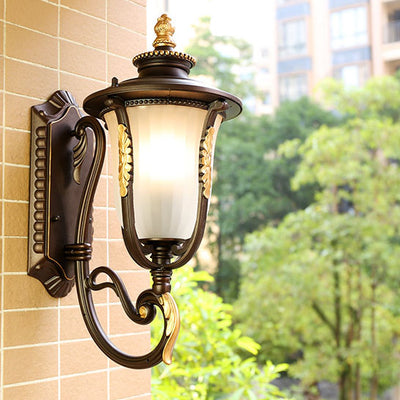 Outdoor Vintage Coffee Gilded Aluminum Glass 1-Light Waterproof Wall Sconce Lamp