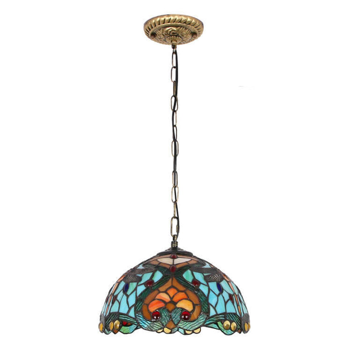 Europäischer Vintage Tiffany Buntglas Metall 1-Licht Pendelleuchte 