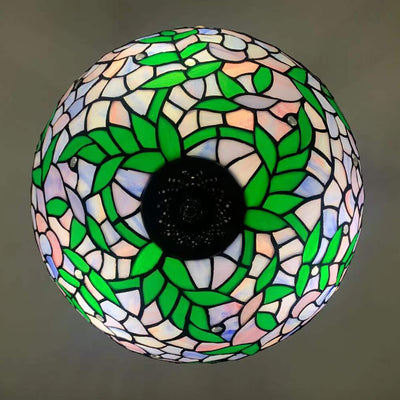 Vintage Tiffany Violet Stained Glass Round 3-Light Chandelier