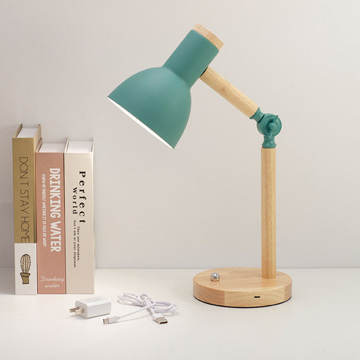 Moderne, minimalistische, einfarbige, drehbare Holz-Eisen-Tischlampe mit 1 Leuchte 