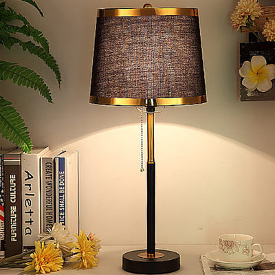 Modern Luxury Fabric Shade Pull Cord 1-Light Table Lamp