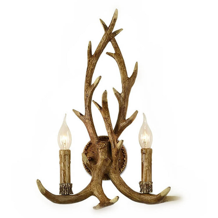 Applique murale créative à 2 lumières en résine industrielle rétro avec bois de cerf 