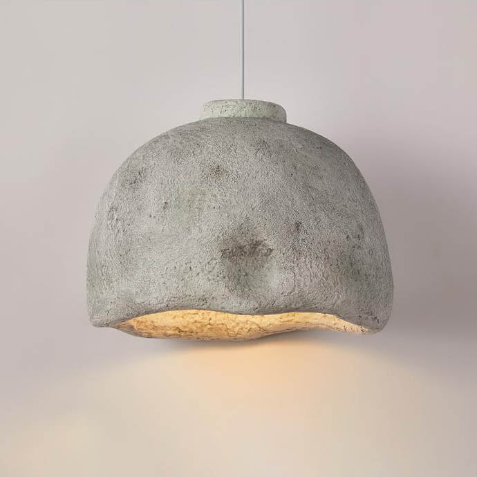 Contemporary Nordic Rough Rock Texture Semicircular 1-Light Pendant Light for Dining Room