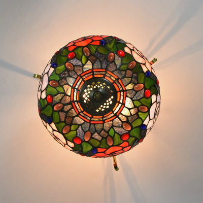 Tiffany European Stained Glass Rose Design 2-Light Semi-Flush Mount Light