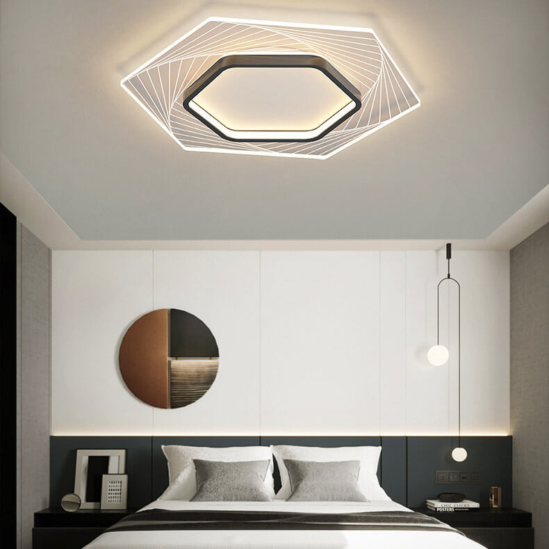 Nordic Minimalist Geometric Hexagonal LED Flush Mount Ceiling Light