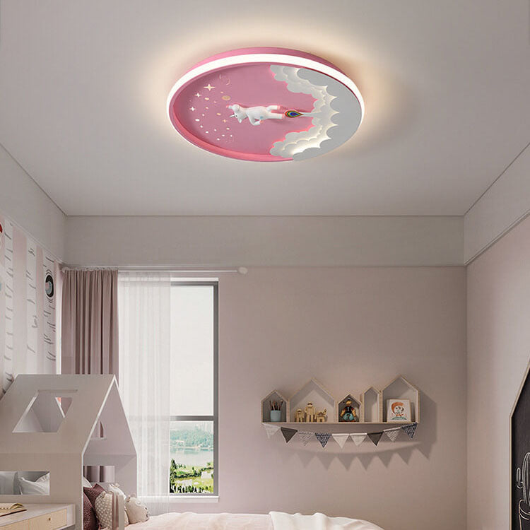 Modern Creative Cartoon Rocket Round LED Kids Flush Mount Ceiling Light