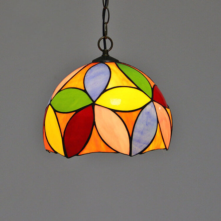 Traditional Tiffany Round Dome Baroque Stained Glass 1-Light Pendant Light For Bedroom