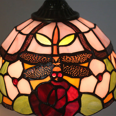 European Tiffany Dragonfly Flower Stained Glass 1-Light Wall Sconce Lamp
