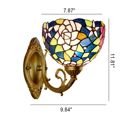 European Vintage Tiffany Rose Stained Glass 1-Light Wall Sconce Lamp