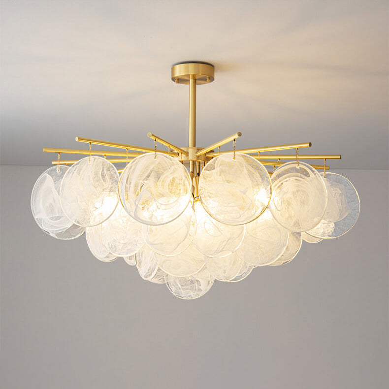 Traditional French Round Cloudy Full Copper Aluminum Lens 5/6 Light Chandelier For Living Room