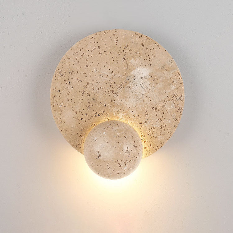 Traditional Japanese Round Yellow Travertine LED Wall Sconce Lamp For Bedroom