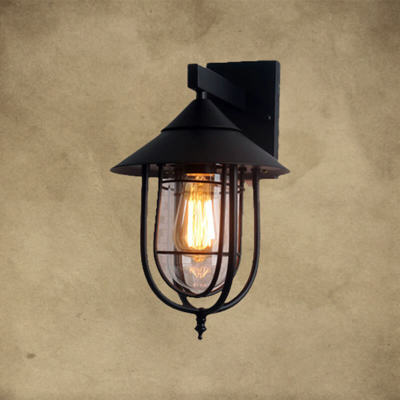 Vintage Industrial Iron Lantern Indoor Outdoor 1-Light Wall Sconce Lamp