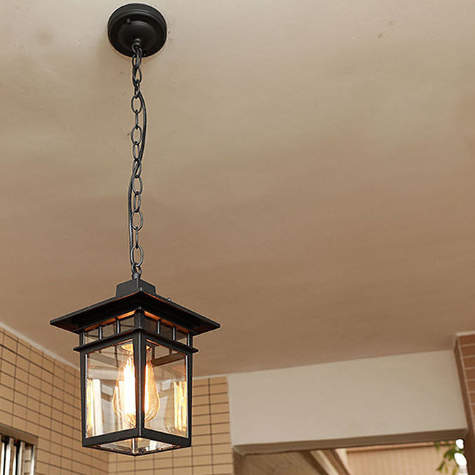 Suspension étanche pour patio à 1 lumière en verre et aluminium, cage carrée européenne extérieure 