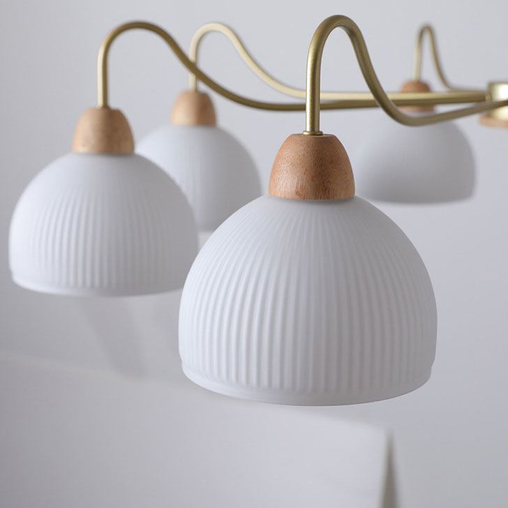 Nordic Japanese Glass Round Wood 3/6/8 Light Chandelier