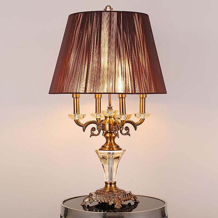 Lampe de table moderne avec abat-jour en tissu de luxe, base en cristal, 3/4 lumières 