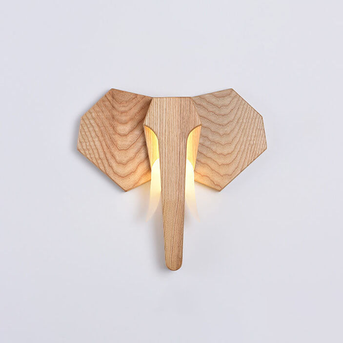 Nordic Creative Solid Wood Elephant Shape LED Wall Sconce Lamp