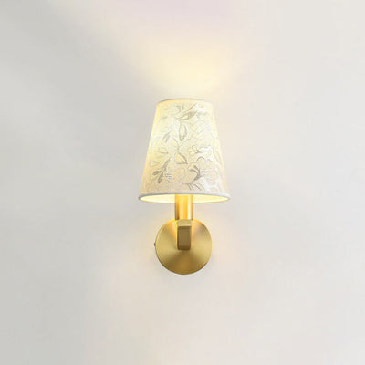 Luxury Floral Patterned Fabric Brass 1-Light Wall Sconce Lamp