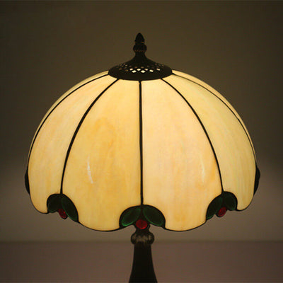 Vintage Tiffany Beige Green Gem Dome 1-Light Table Lamp