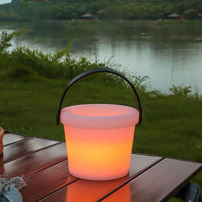 Modern Simplicity Round Bucket PE PU USB LED Outdoor Light For Outdoor Patio