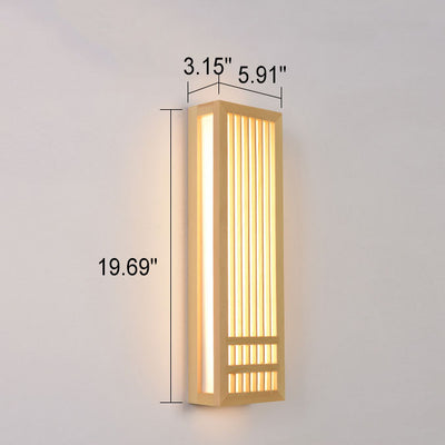 Simple Solid Wood Rectangular Dimmable 1-Light Japanese Wall Sconce Lamp