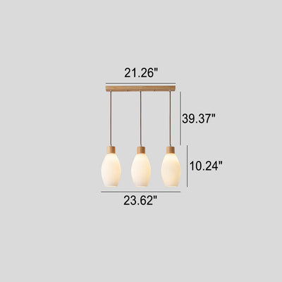 Nordic Textured Glass Solid Wood 3-Light Linear Island Light Chandelier