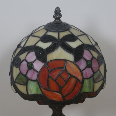 Vintage Tiffany Flower Stained Glass Dome 1-Light Table Lamp