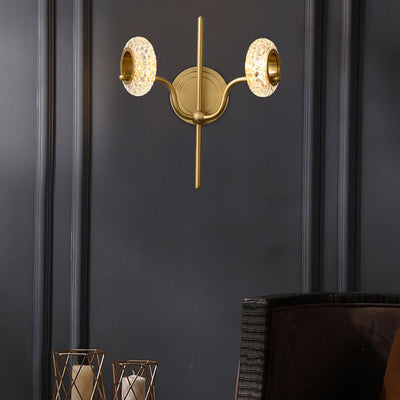 Modern Light Luxury Brass Glass Circle 1/2 Light Wall Sconce Lamp