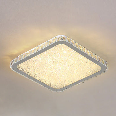 Modern Light Luxury Crystal Square Round Stainless Steel LED Flush Mount Ceiling Light