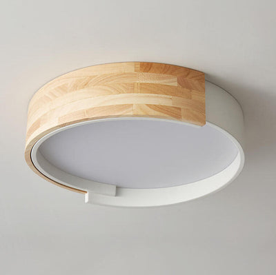 Modern Simple Round Wooden Log LED Flush Mount Ceiling Light