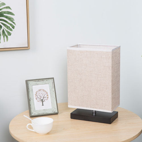 Modern Simplicity Rectangular Linen Fabric Black Iron Base 1-Light Table Lamp For Bedroom