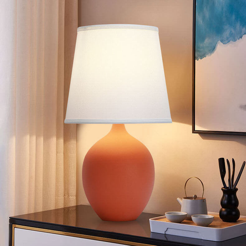 Nordic Fabric Shade Color Ceramic Base 1-Light Table Lamp