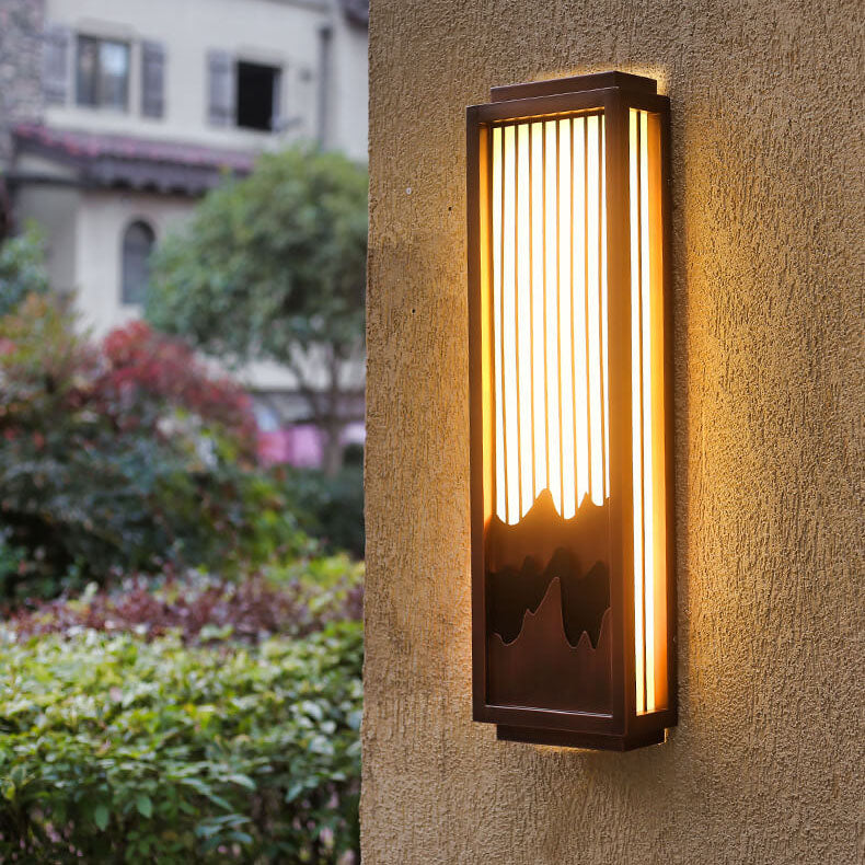 Aplique de pared moderno chino rectangular de acero inoxidable con imitación de mármol para exteriores, impermeable, de 1 luz 
