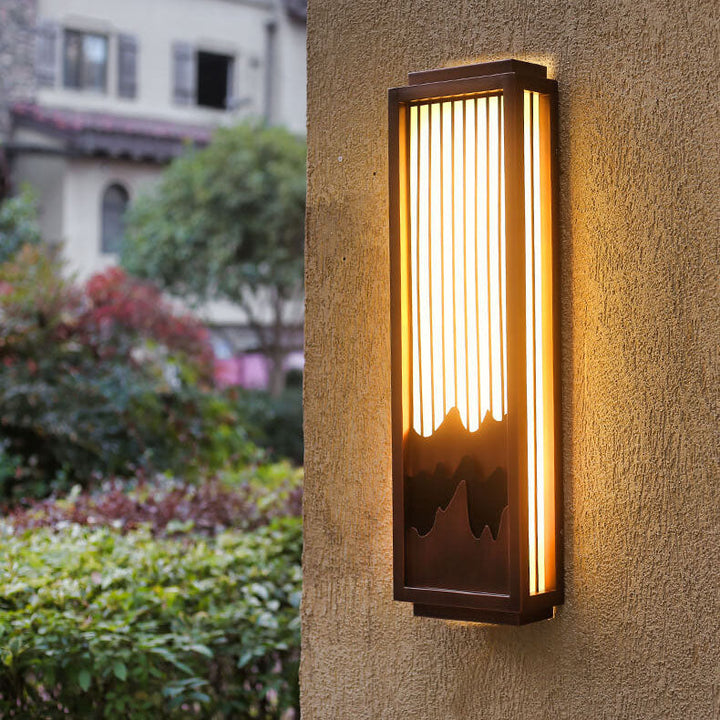 Aplique de pared moderno chino rectangular de acero inoxidable con imitación de mármol para exteriores, impermeable, de 1 luz 